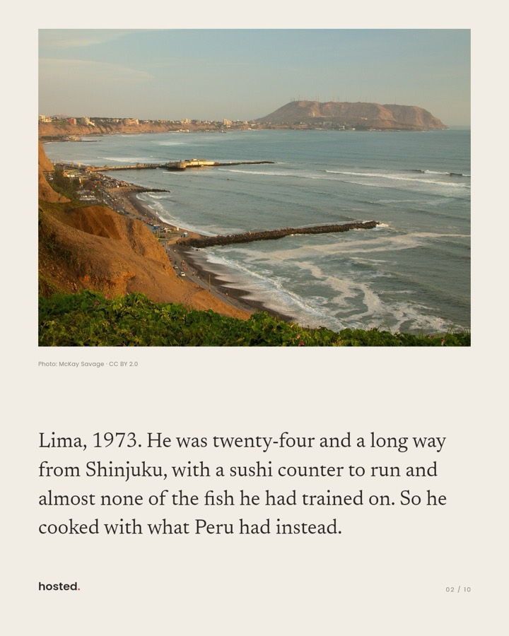 Hosted card slide with a framed photograph of the Lima coastline